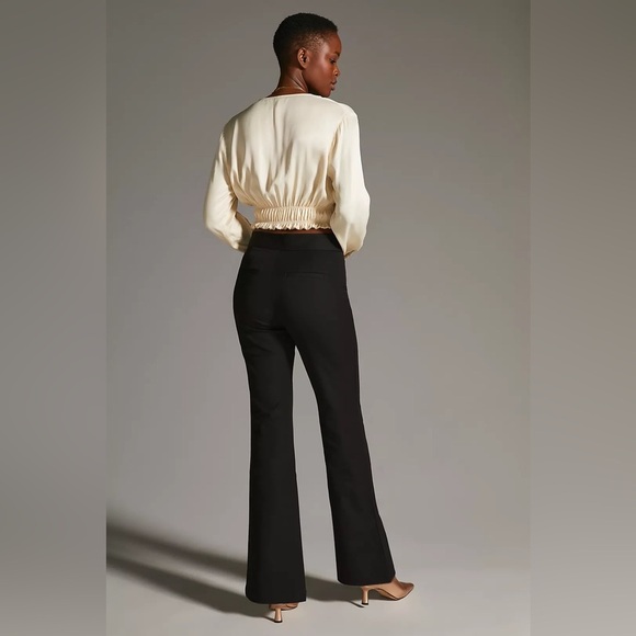 Anthropologie Maeve Slim Flare Pants Black Size 4 Ponte Minimalist Contemporary - Picture 4 of 16